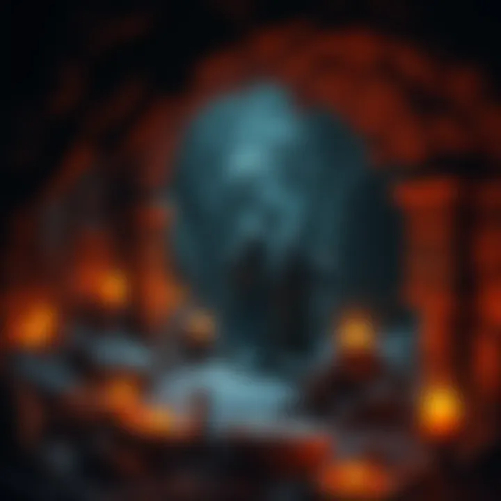 A group of adventurers exploring a dark tomb filled with ancient artifacts and treasures