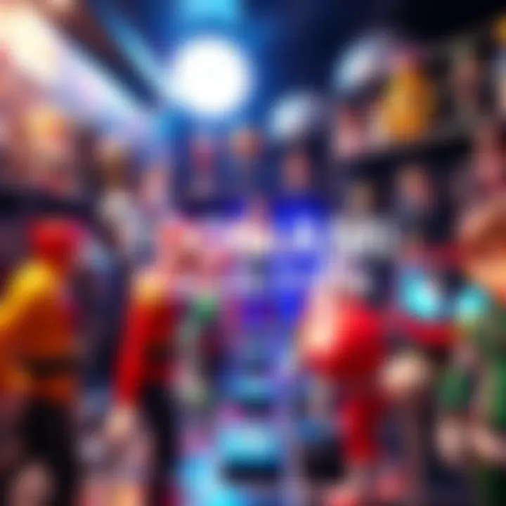 A display of collectible figures and merchandise inspired by the Toonami animation block, showcasing colorful characters and memorabilia