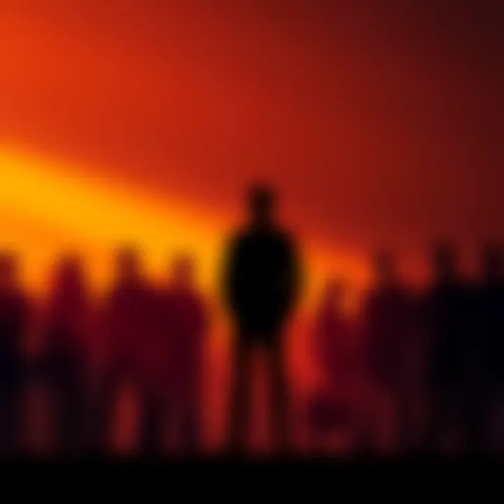 A silhouette of a person standing confidently, overshadowed by a group of other people, symbolizing how top achievers often remain unnoticed.