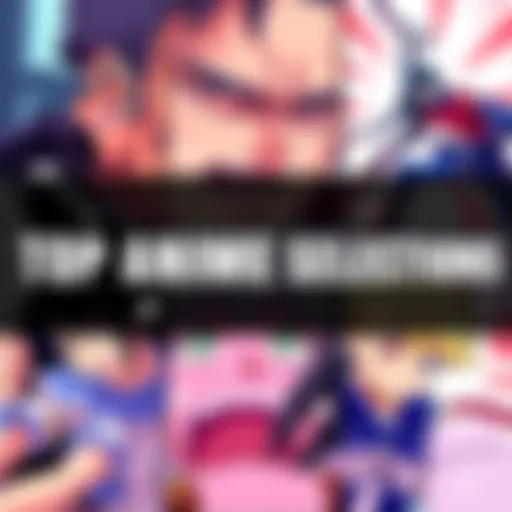Top Anime Selections Collage of popular anime characters from Kingdom, Mushoku Tensei, Solo Leveling, Mob Psycho 100, and Hajime no Ippo