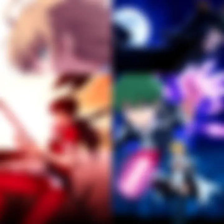 A collage featuring characters and scenes from Code Geass, Re:Zero, BLEACH, and Neon Genesis Evangelion, showcasing their distinct styles and themes.
