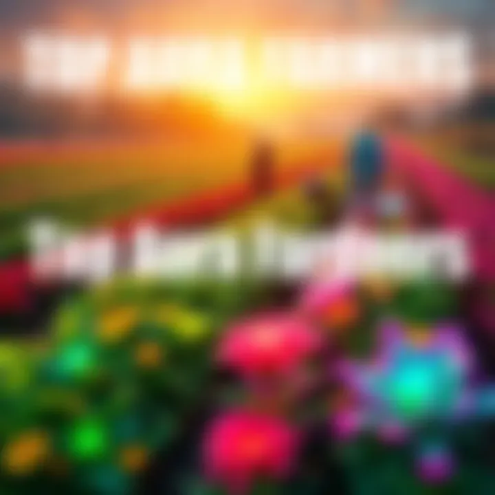 A vibrant farm scene showcasing top aura producers working in lush fields, surrounded by colorful flora, highlighting their innovative techniques and equipment for aura farming.