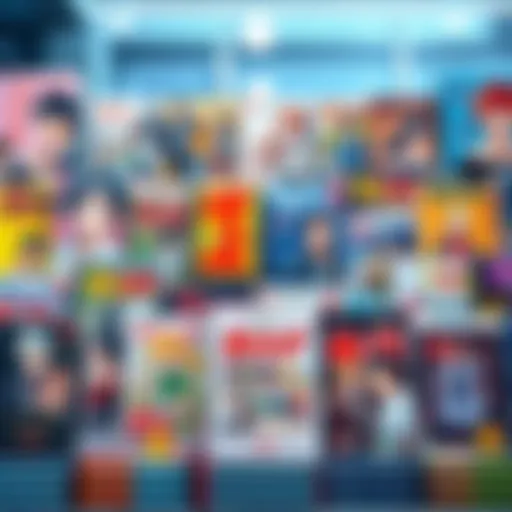 A colorful display of popular manga titles with character art and vibrant covers, showcasing the latest trends in manga reading