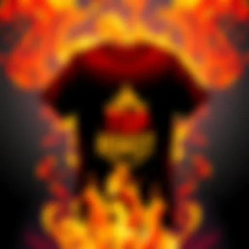 A vibrant t-shirt featuring a bold 'Top Roast' graphic, surrounded by flames, showcasing a trendy fashion statement.