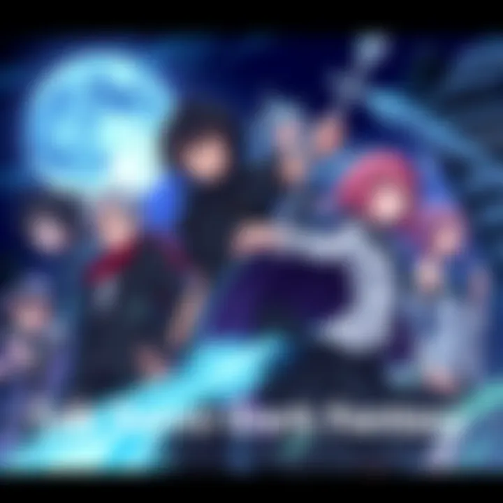 A group of popular semi-dark fantasy anime characters from recent series, showcasing unique styles and expressions in a dynamic setting.