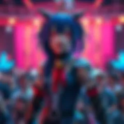 Torikachan showcasing a detailed Rei cosplay with vibrant colors and accessories in front of an audience