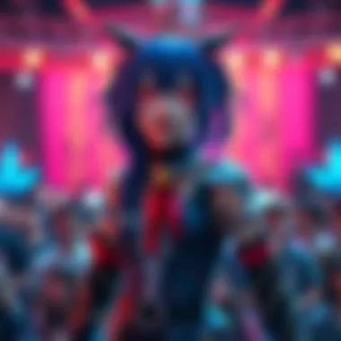Torikachan showcasing a detailed Rei cosplay with vibrant colors and accessories in front of an audience
