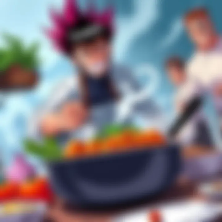 Toriko cooking a giant meal with vibrant ingredients and dynamic action