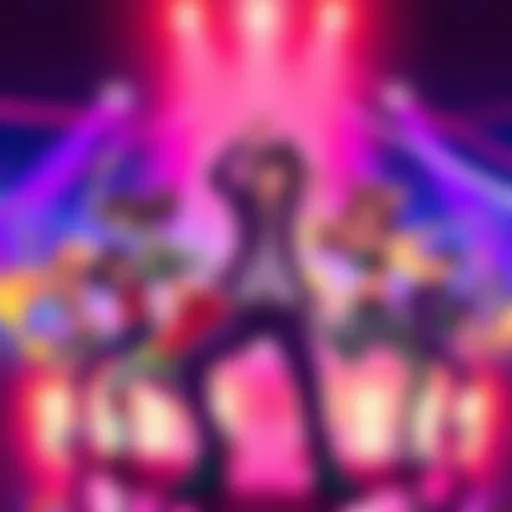 Colorful characters performing the iconic Torture Dance with lively expressions and dynamic poses, set against a vibrant background.