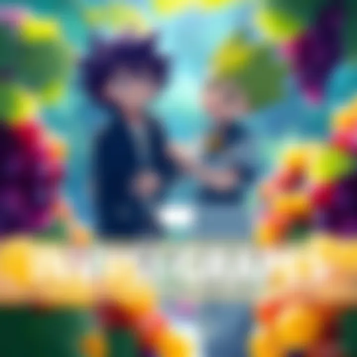 Toru and Mineta standing together, showcasing their friendship with a backdrop of grapes.
