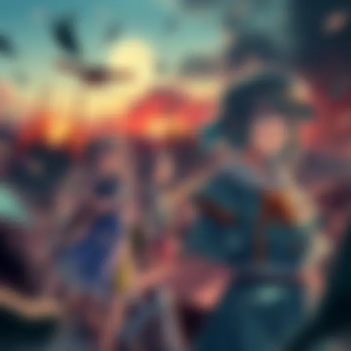 Touhou series characters placed in a backdrop of a war zone, displaying contrasting elements of fantasy and conflict.