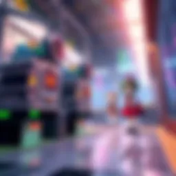A creative scene showing characters from Touhou interacting with factory machinery and automation puzzles in a colorful environment