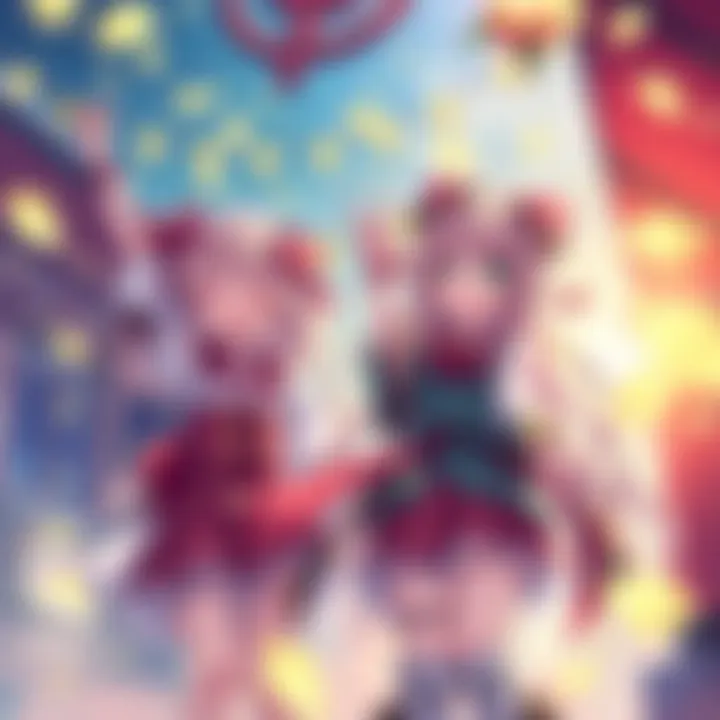 Touhou characters joyfully celebrating Friday, with colorful costumes and accessories, showcasing their unique habits and cultural references