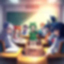 A group of Touhou characters in a classroom setting, each showcasing their unique teaching styles and skills for different subjects.