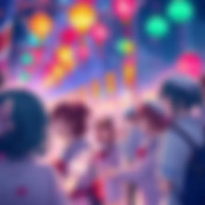 Touhou fans enjoying a vibrant celebration with colorful decorations and themed merchandise in 2025.