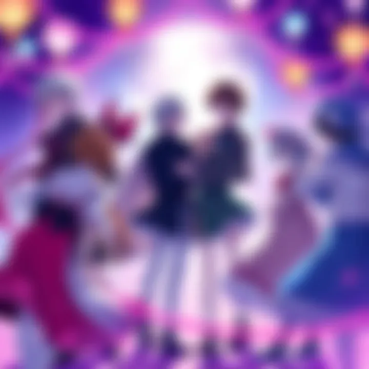 A group of male characters inspired by Touhou, interacting in a vibrant fantasy setting, showcasing character dynamics and relationships