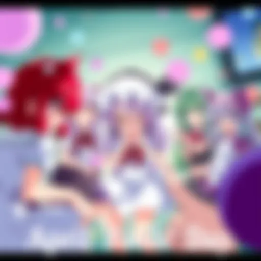 Illustration of Touhou characters playfully pranking each other, with Yuyuko smiling mischievously, surrounded by friends in a cheerful setting.