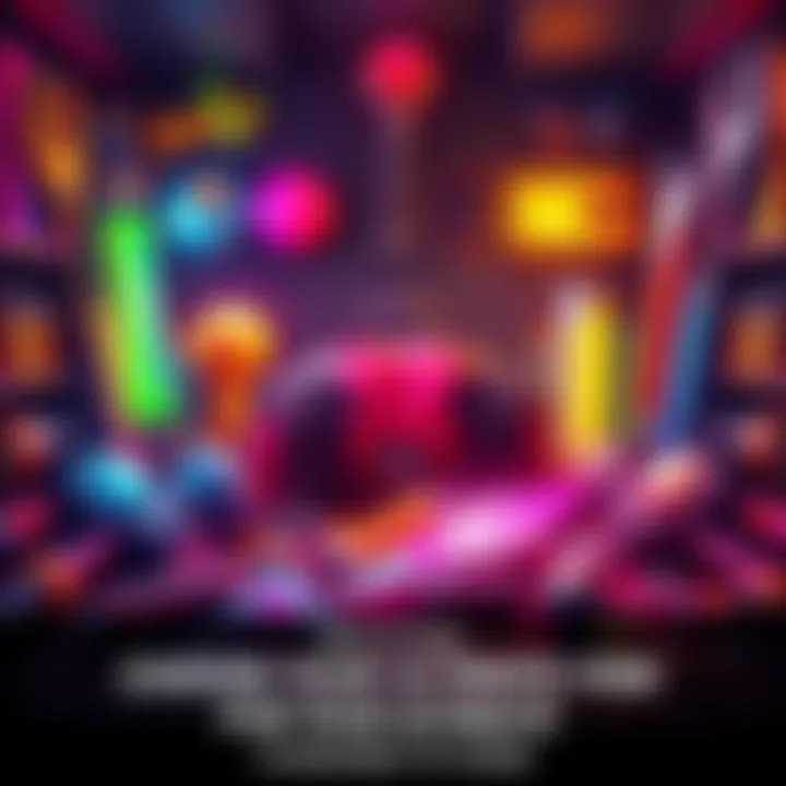 A colorful array of items for the Tournament of Power, featuring weapons and tools, inviting people to choose their ultimate gear.