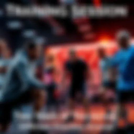 A group of people engaged in an intense training session, showcasing varied fitness activities and team collaboration.