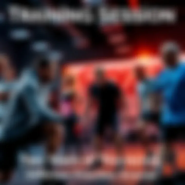 A group of people engaged in an intense training session, showcasing varied fitness activities and team collaboration.