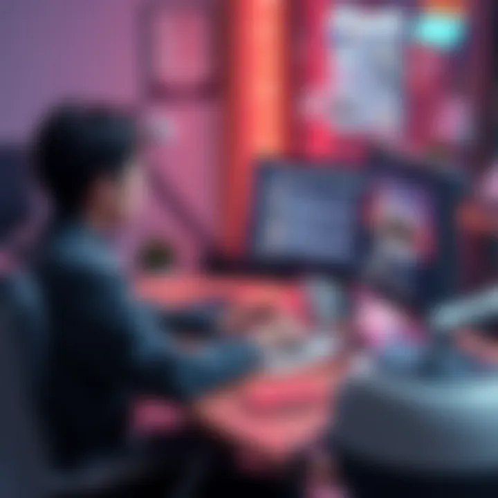 Person translating forum posts A person sitting at a desk, translating posts from Japenis threads on a computer, with notes and a coffee cup nearby.