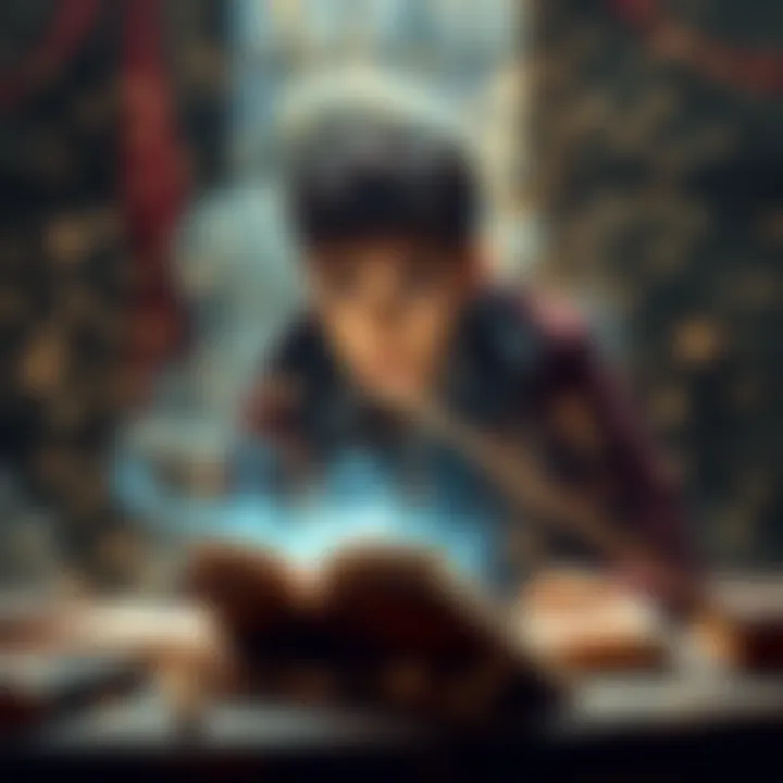 An aspiring mage surrounded by magical sparks, looking worried as they find themselves trapped in a shimmering barrier, with spell books and wands scattered around them.