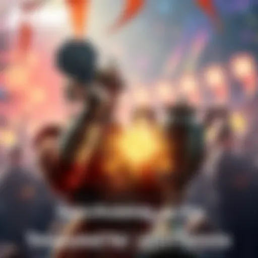 A champion holding a glowing cultivation item that enhances training, with a trophy beside them in a celebratory setting.