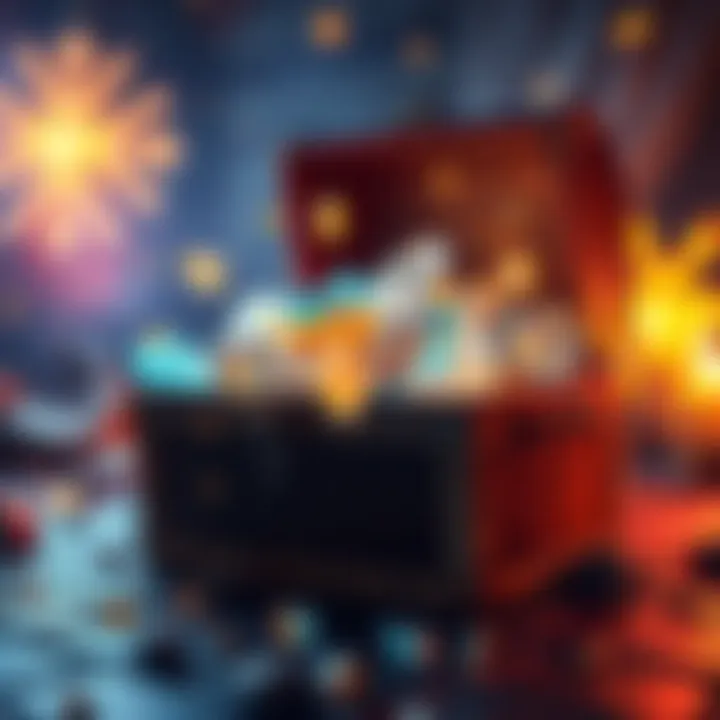 Treasure Battle with Chrono Crystals A treasure chest overflowing with shiny chrono crystals, surrounded by glowing effects to highlight their rarity in battles.