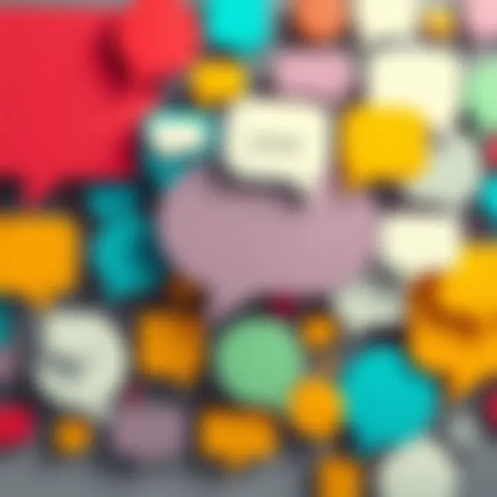 A collage of chat bubbles and speech icons representing various trending topics in forums.