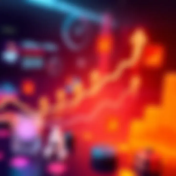 A graph showing rising trends related to Six Seven with arrows pointing upward and various sectors represented in icons