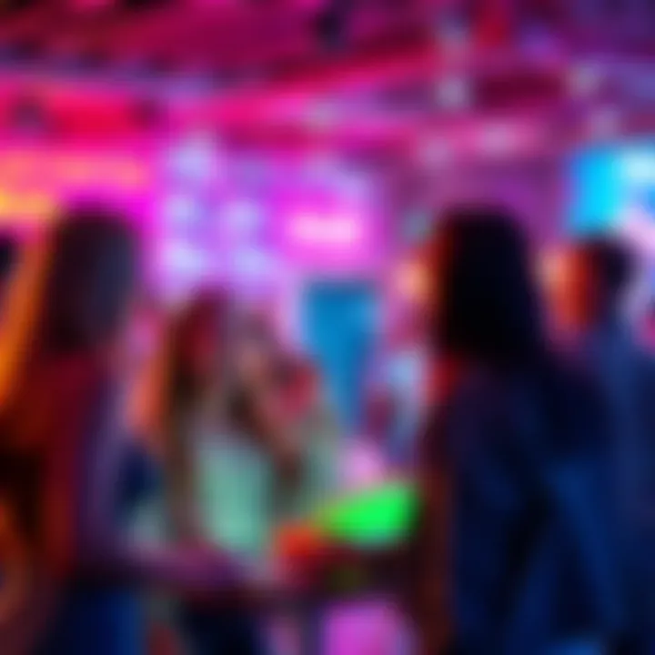 People excitedly discussing a trendy new item in a vibrant setting