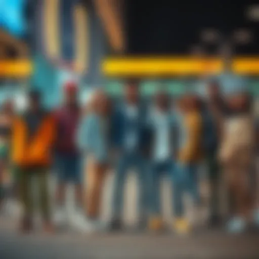 A group of diverse people showing off their trendy outfits in an urban setting, embodying the essence of coolness in contemporary culture.