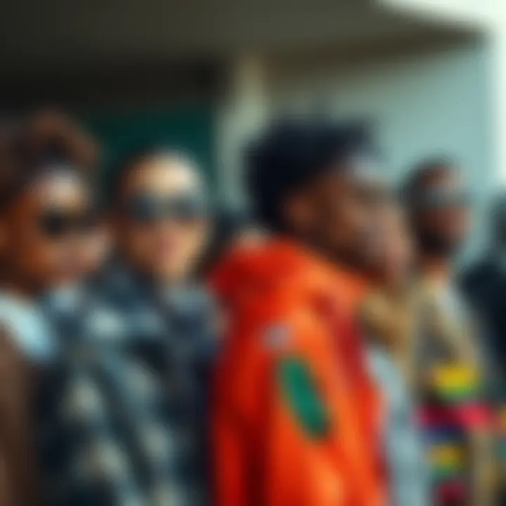 Trendy individuals showcasing mixed styles Group of diverse people displaying unique fashion trends that blend different cultural influences