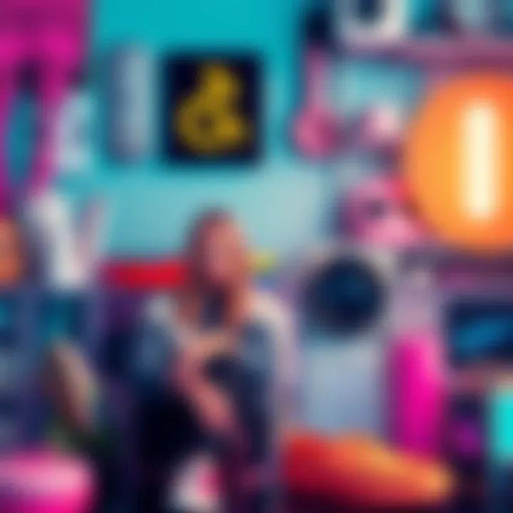 A collection of trendy fashion items, gadgets, and art pieces showcasing current cultural influences