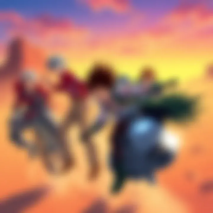 Main characters from Trigun 1998 engaged in a dramatic scene with desert background.
