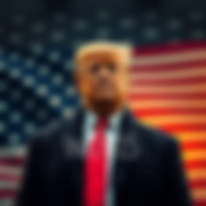 Former President Trump standing confidently with an American flag in the background, signaling a comeback in 2025.