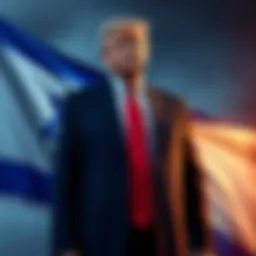 Trump standing with an Israeli flag, symbolizing U.S.-Israel relations