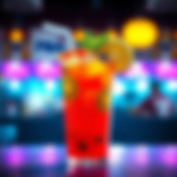 Fresh Trunks Drink A colorful drink named after Trunks from the Goku Black Saga, garnished with fruit and a straw.