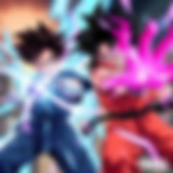 Trunks and Rose Goku Black charging into battle, showcasing their unique powers and intense expressions