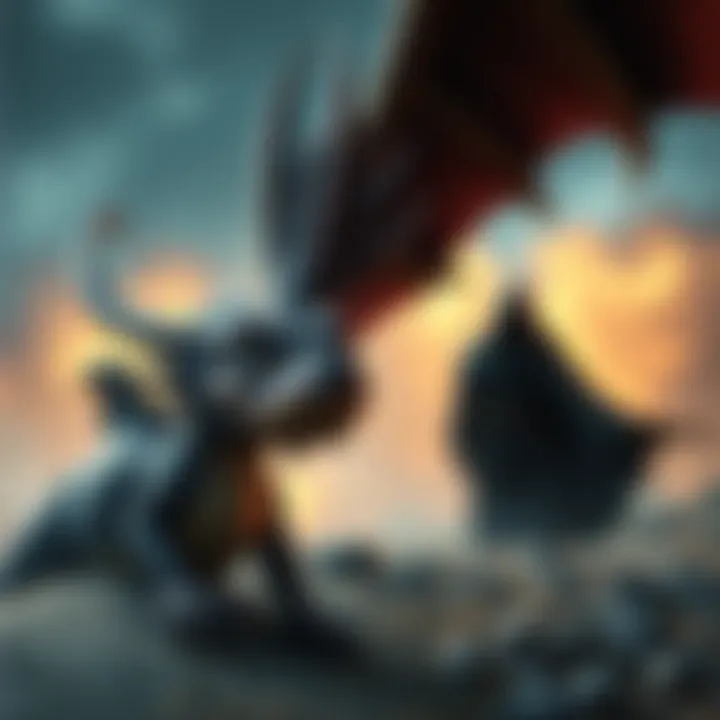 A friendly dragon looks sad as a shadowy figure approaches, hinting at betrayal.
