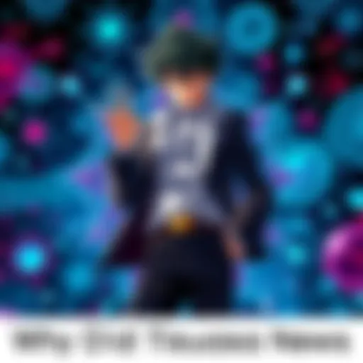 Tsukasa stands defiantly against a backdrop of scientific symbols, representing his challenge to the kingdom of science.