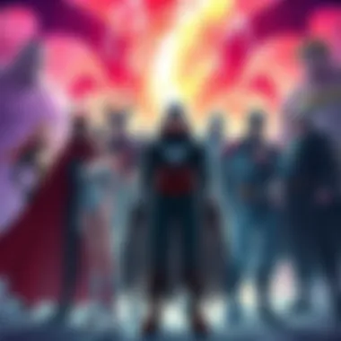 Tsukuyomi with Marvel and DC Villains Tsukuyomi stands in the center, surrounded by iconic villains from the Marvel and DC universes, showcasing their unique traits and powers.