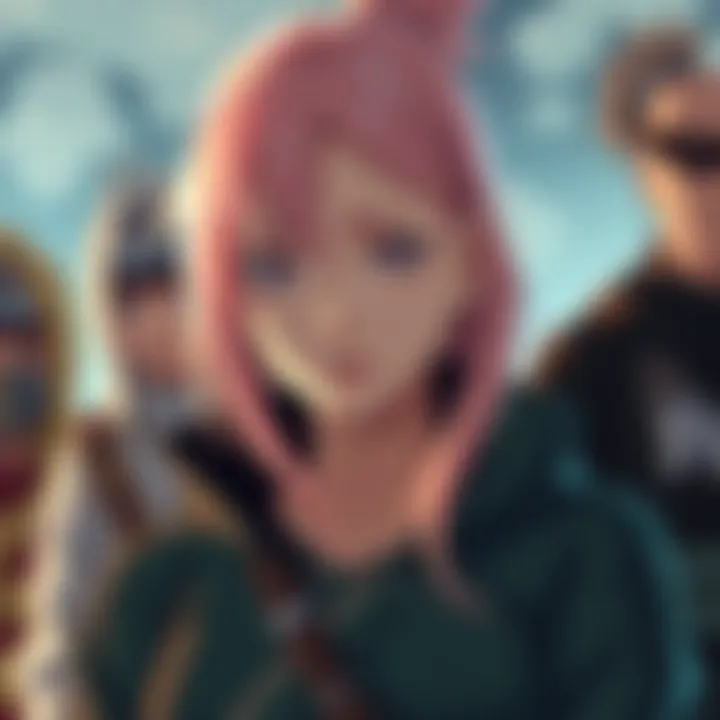 Tsunade character from Naruto Shippuden looks disappointed as she is eliminated from the popularity vote, with two remaining characters visible in the background.