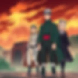 Tsunade stands with her parents, Hashirama Senju and Mito Uzumaki, in a serene setting, showcasing their family bond and backgrounds.