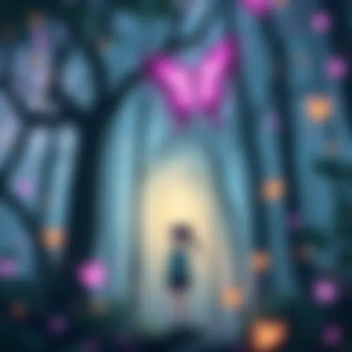 Tsuyu Asui stands in a mystical forest, looking at a glowing butterfly as she contemplates her family's secrets.