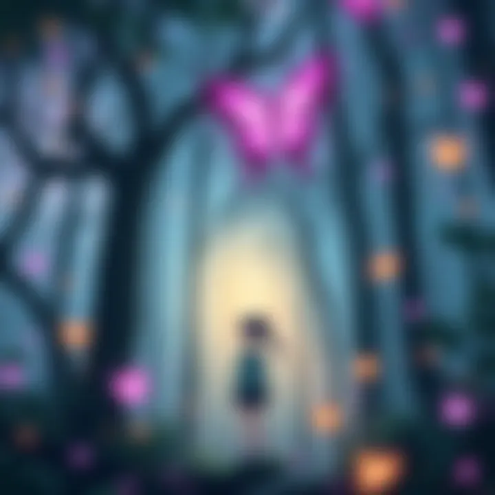 Tsuyu Asui stands in a mystical forest, looking at a glowing butterfly as she contemplates her family's secrets.