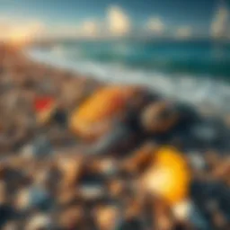 A damaged coastal area with debris and broken shells, indicating turtle habitat destruction.