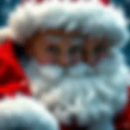 Two twins peeking from behind Santa Claus, adding to the festive scene