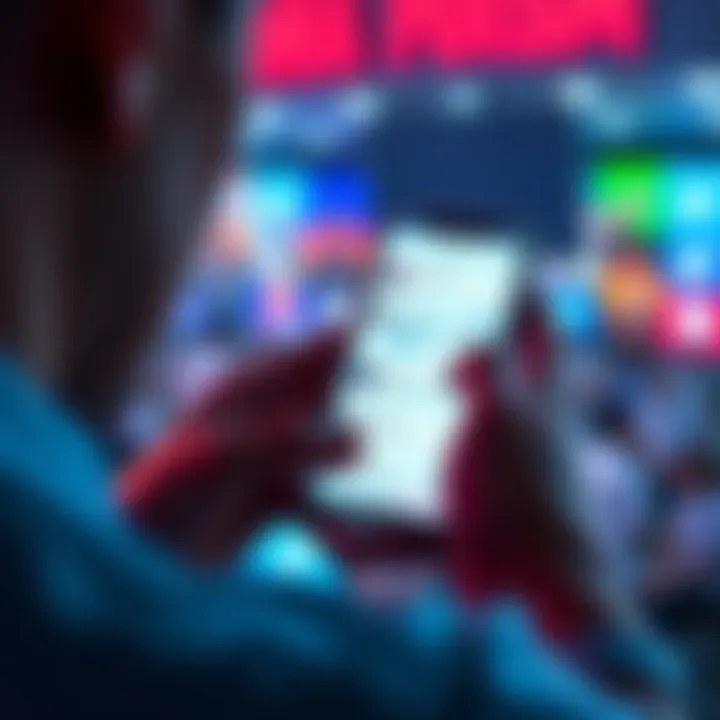 A person looking at a smartphone displaying a Twitter feed filled with drama posts, contemplating new rules to limit such content.