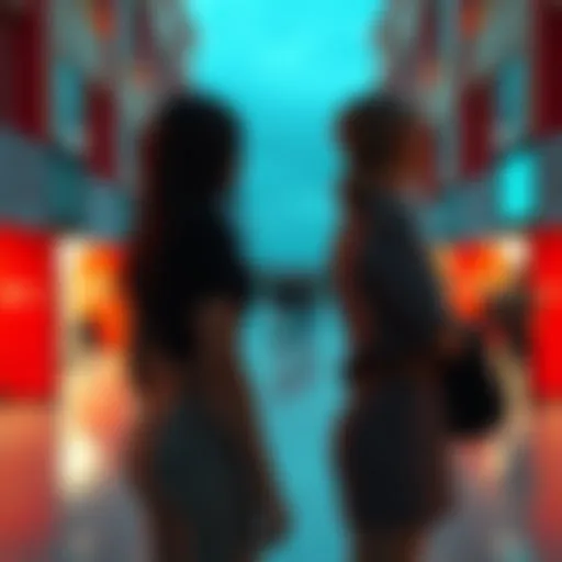 Two women standing apart, not facing each other, reflecting a calm but distant interaction